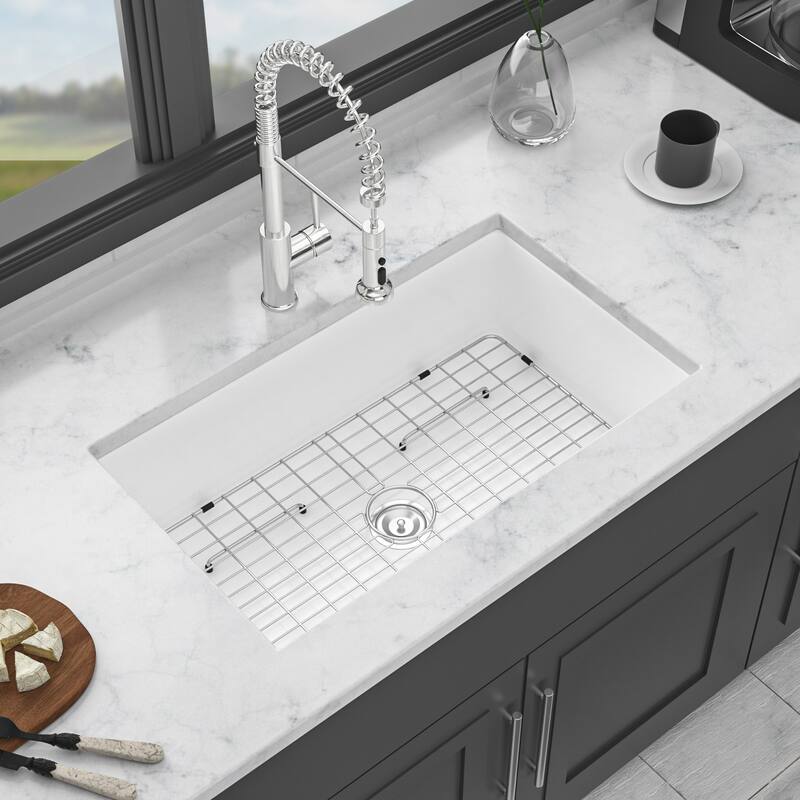 32" Undermount Single Bowl Ceramic Kitchen Sink in White - 32'' x 19'' x 10''