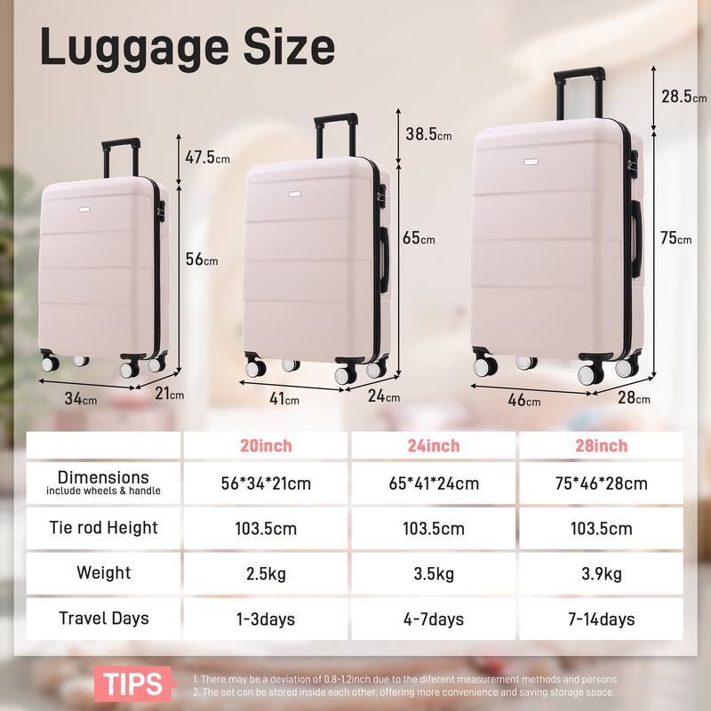 3-Piece, Modern Luggage Sets, Hard-Shell Luggage with Silicone Handles and Combination Lock, for Boarding Travel