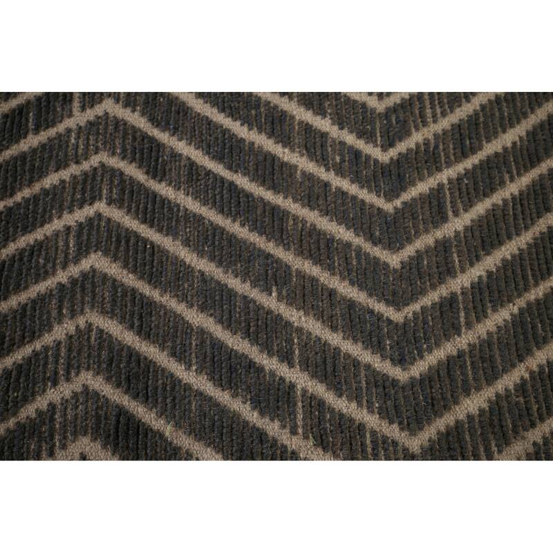 All-Over Chevron Style Moroccan Oriental Rug Hand-Knotted Wool Carpet - 11'9"x 18'7"