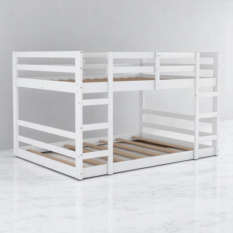 Full Over Full Bunk Bed with Ladder and Guardrails, Solid Wood Frame, No Box Spring Required