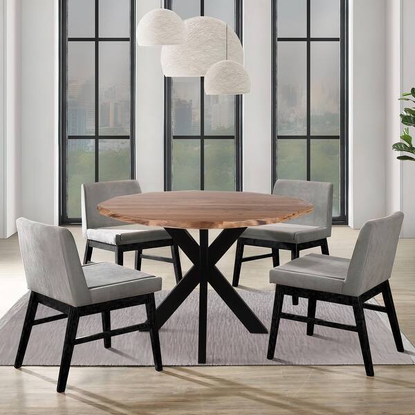 Kuri 41 Inch Handcrafted Live Edge Round Dining Table with a Natural ...