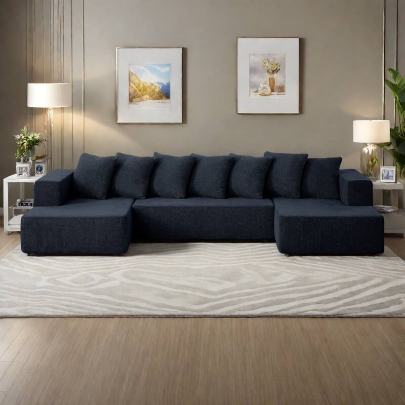 128" Chenille U-Shaped Sectional Sofa with Cloud Couch Comfort and Modular Design - Blue