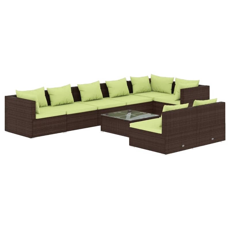 vidaXL Patio Lounge Set with Cushions Brown Poly Rattan - 27.6" x 27.6" x 24" - 27.6" x 27.6" x 24"