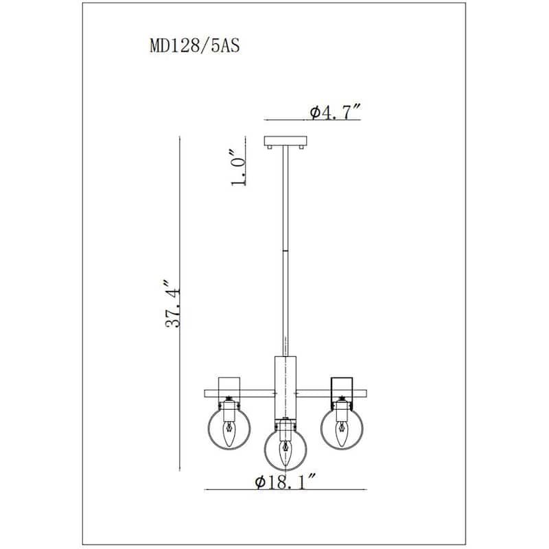 Lalana 18 Inch Tinted Glass Shade Modern Chandelier 5 Light