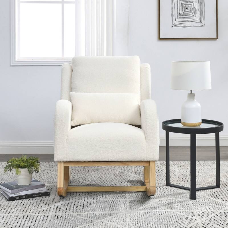 Grondin Modern Style Rocking Chair, Teddy Fabric Upholstered Nursery Rocker with Side Pockets