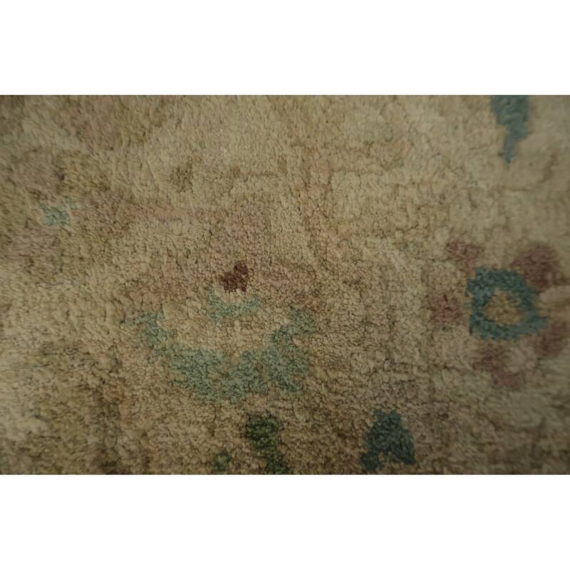 Hand Knotted Oriental Silk Carpet Traditional Floral Beige & Ivories Kashmir Area Rug - 7' 4'' X 6' 11''