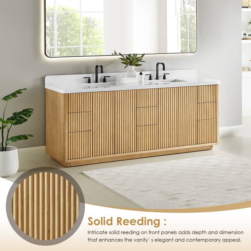 Clayton Bathroom Vanity in Washed Light Brown with Grain White Engineered Stone Countertop without Mirror