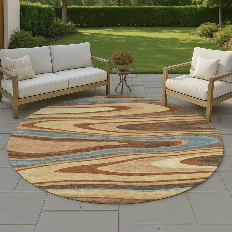 Machine Washable Indoor/ Outdoor Abstract Busey Chantille Rug - Gold - 8' x 8'