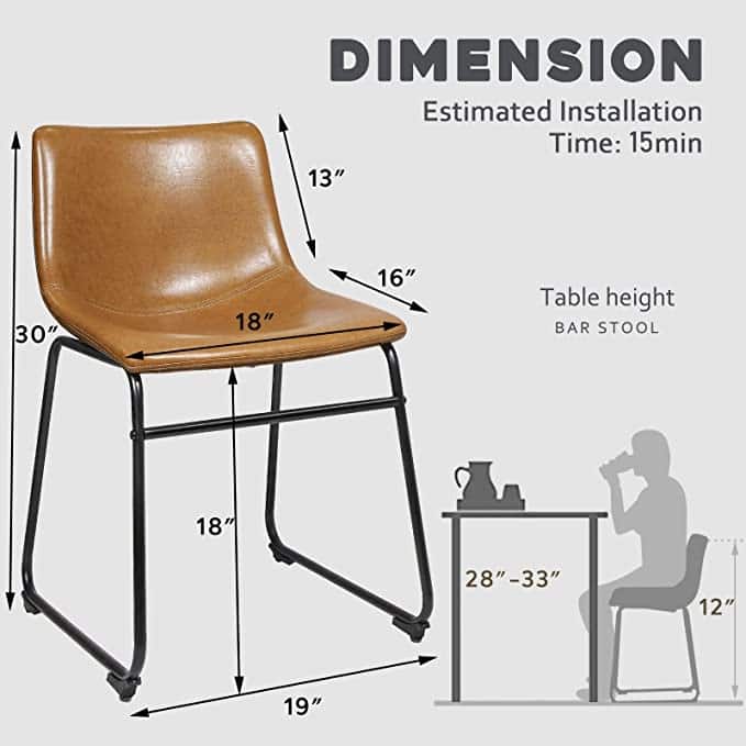 Bossin Faux Leather Dining Chairs Set of 2, 18 Inch Kitchen & Dining Room Chairs with Backrest and Metal Leg