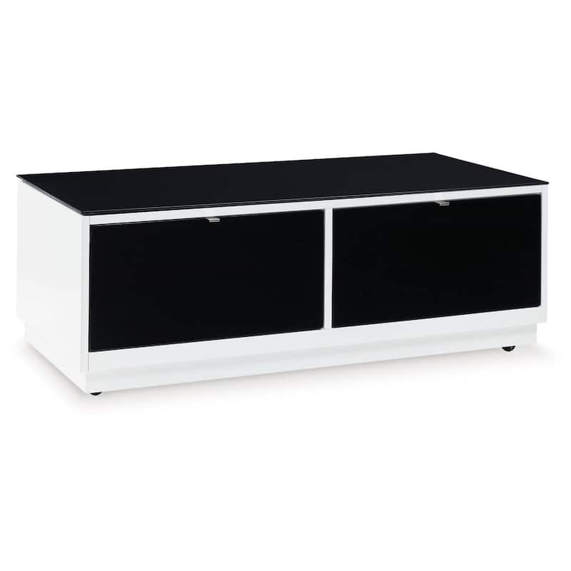 Tonny Cocktail Coffee Table, 2 Drawer, Black Glass, Rectangular White