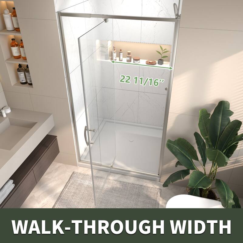 42"x71" Frameless Single Pivot Enclosure Glass Shower Door Black/Nickel with SGCC Tempered Glass