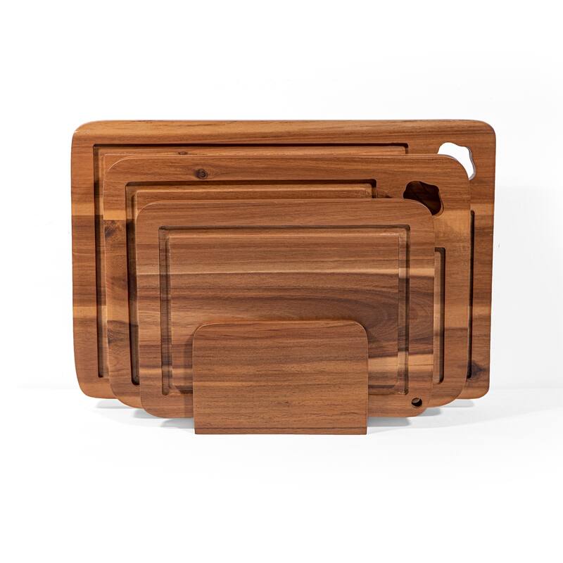Scalop Premium Acacia Wood Cutting Board Set of 3 with Display Stand
