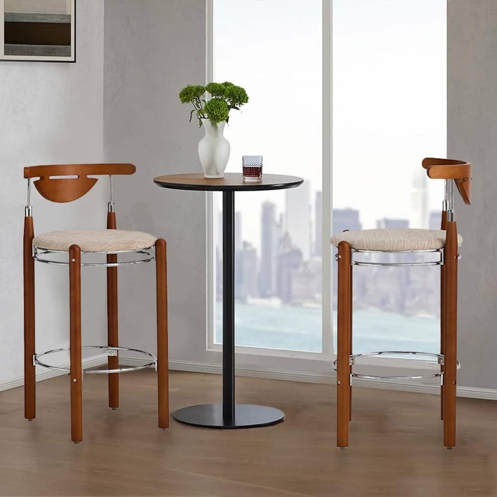 Pasargad Home Nikko Bar Stool Set of 2, Beige/Brown - W17.7"xD18.1"xH35"