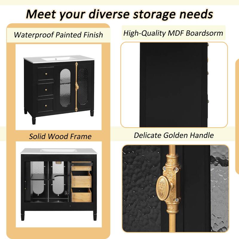 36-Inch Bathroom Vanity with 2 Soft-Close Doors & 3 Drawers