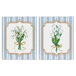 Stupell White Flowers Classic Stripes Canvas Wall Art Design By Adonna ...