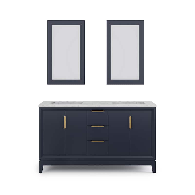 Elizabeth 60-Inch Double Sink Carrara White Marble Vanity With Matching Mirrors
