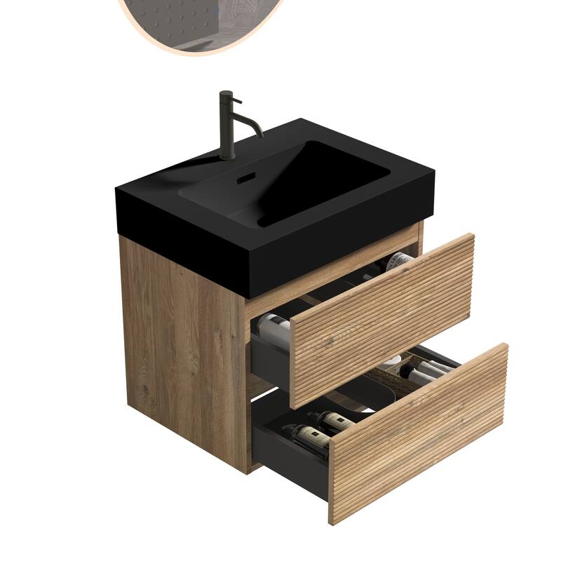 GDFStudio - Grace Wall-Mounted Bathroom Vanity with Engineered Quartz Sink & Soft Close Drawers, without Drainage and Faucet