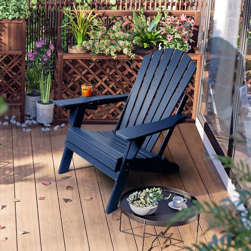 Vrakae Adjustable and Folding Adirondack Chair with Cup Holder - Navy Blue