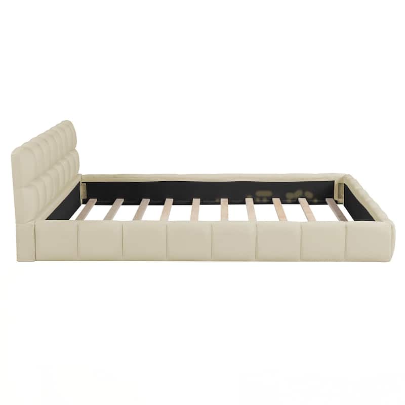 Queen Size Upholstered Platform Bed with Thick Fabric, Grounded Bed with Solid Frame