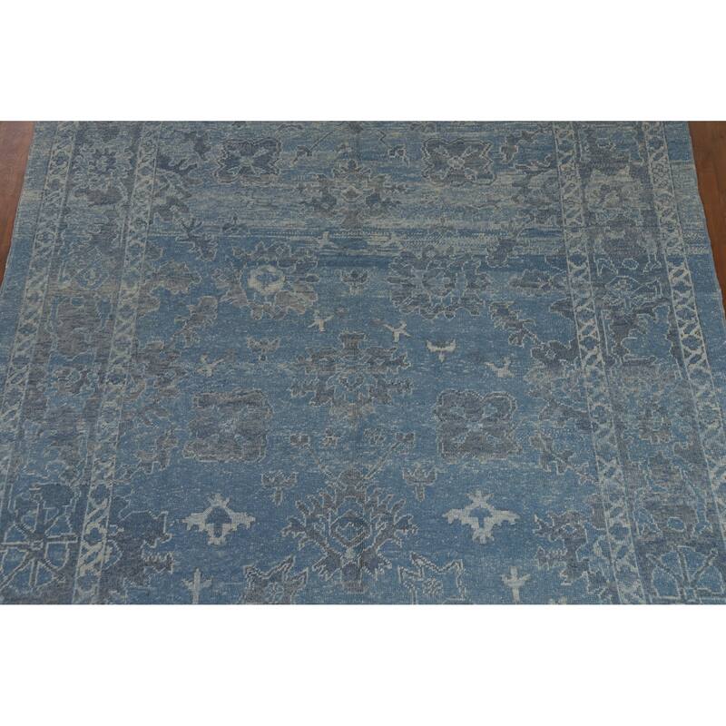 Hand Knotted Oriental 100% Wool Carpet Transitional All-Over Navy Blue & Blues Oushak Area Rug - 11' 2'' X 8' 5''
