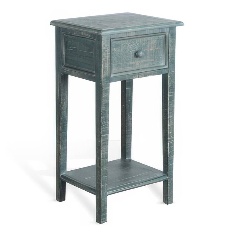 13 in. Green Rectangle Wood End Table with Storage Drawer for Convenience