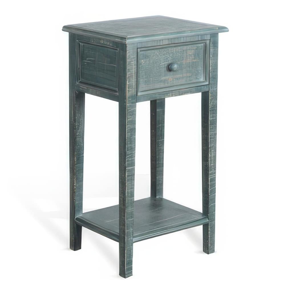 13 in. Green Rectangle Wood End Table with Storage Drawer for Convenience