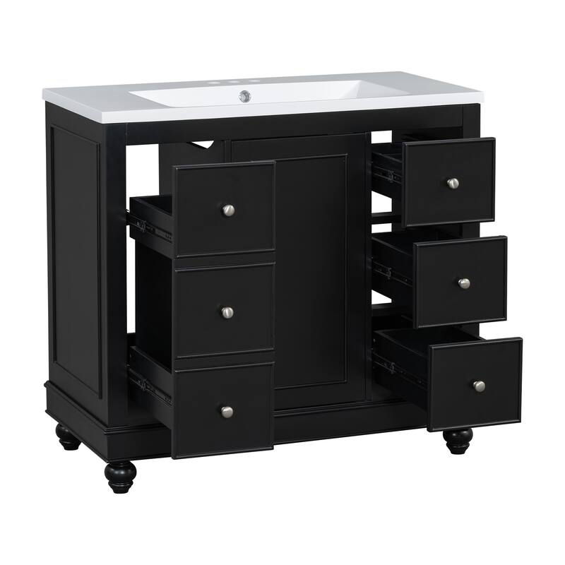Bathroom Vanity with Sink, Bathroom Vanity Cabinet with 4 Drawers and 1 Door, Storage Cabinet with Adjustable Shelves