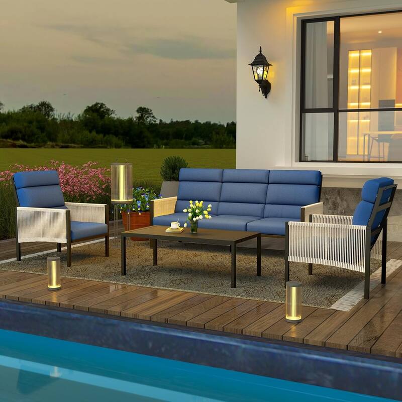 AECOJOY 4 Pieces Outdoor Aluminum Patio Furniture Set with Coffee Table, Morden Outdoor Patio Sectional Furniture Set