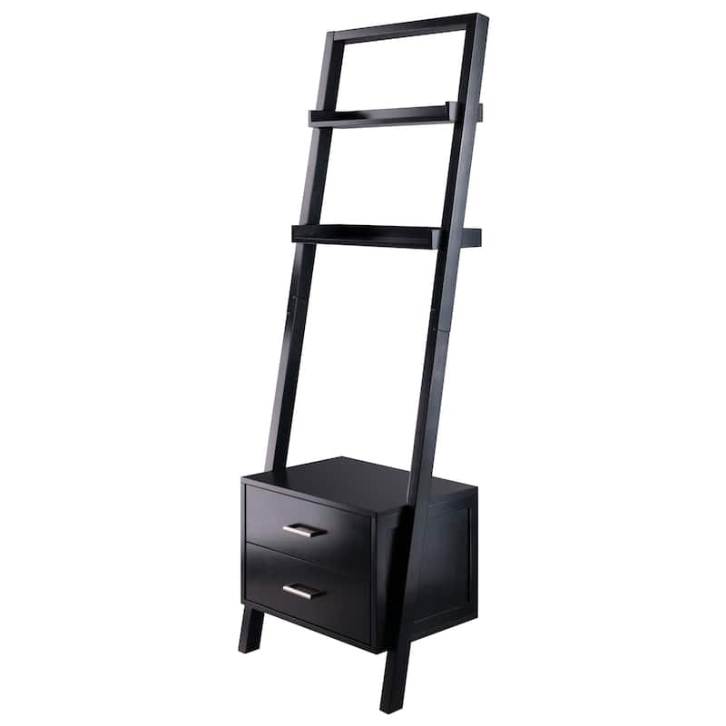 Bellamy 2-Drawer Leaning Shelf, Black - 22.99 x 15.98 x 69.36 inches