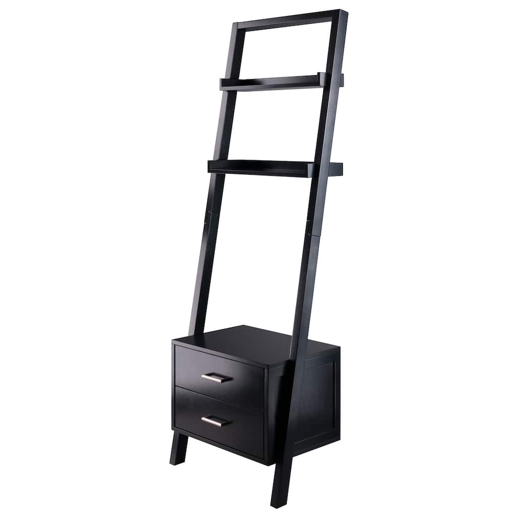 Bellamy 2-Drawer Leaning Shelf, Black - 22.99 x 15.98 x 69.36 inches