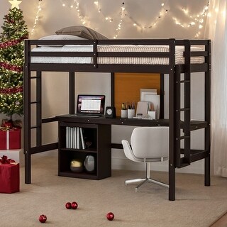 Twin size Loft Bed With Desk and Writing Board,2 Drawers Cabinet for Home
