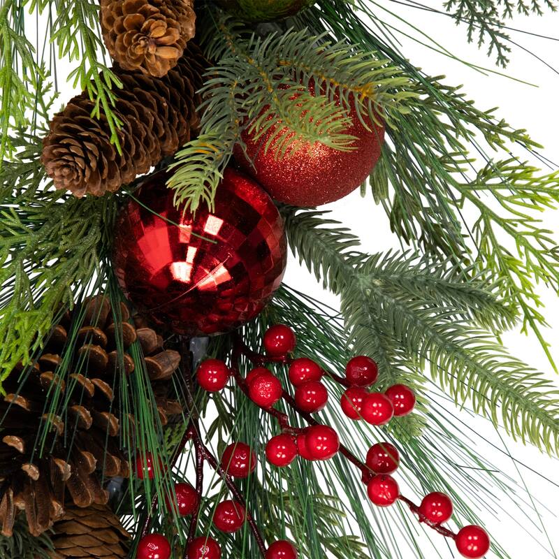 Berries Pinecones Ornaments Artificial Christmas Wreath 36" Unlit