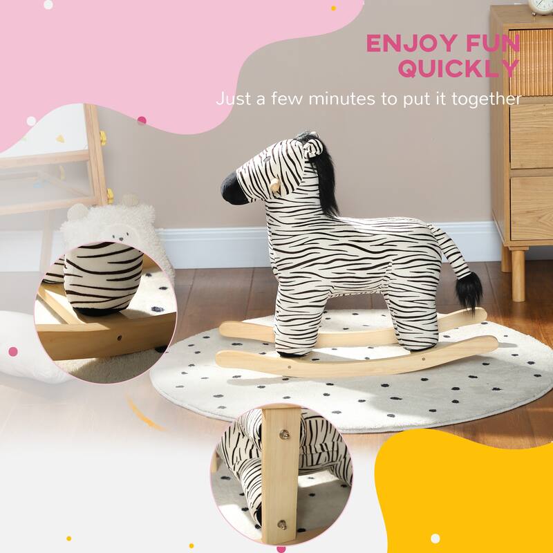 Cute Zebra Rocking Horse for Toddlers with Realistic Sounds, Plush Comfort, and Safe Handle Grips - 2-4 Years Old