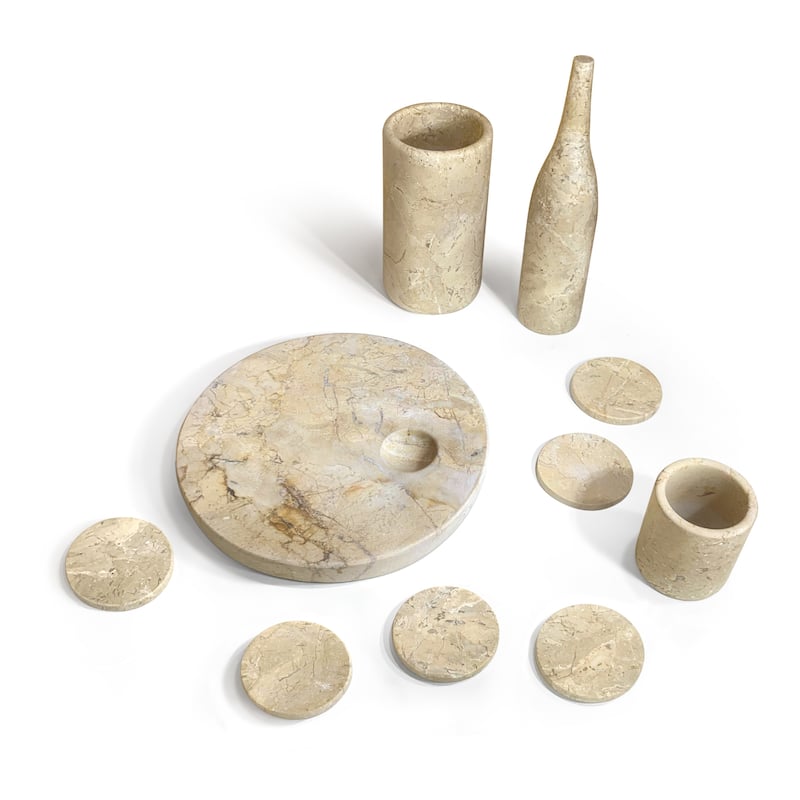 Roomfitters Natural Marble Dining Room Accessories Set, Luxury 10-Piece Genuine Stone Tabletop Collection