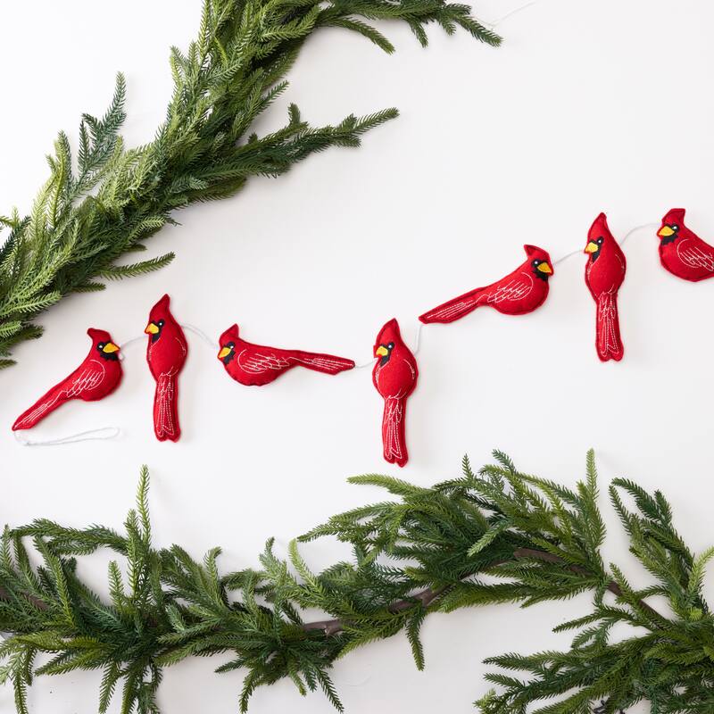 Transpac Fabric 60 in. Red Christmas Cardinal Garland