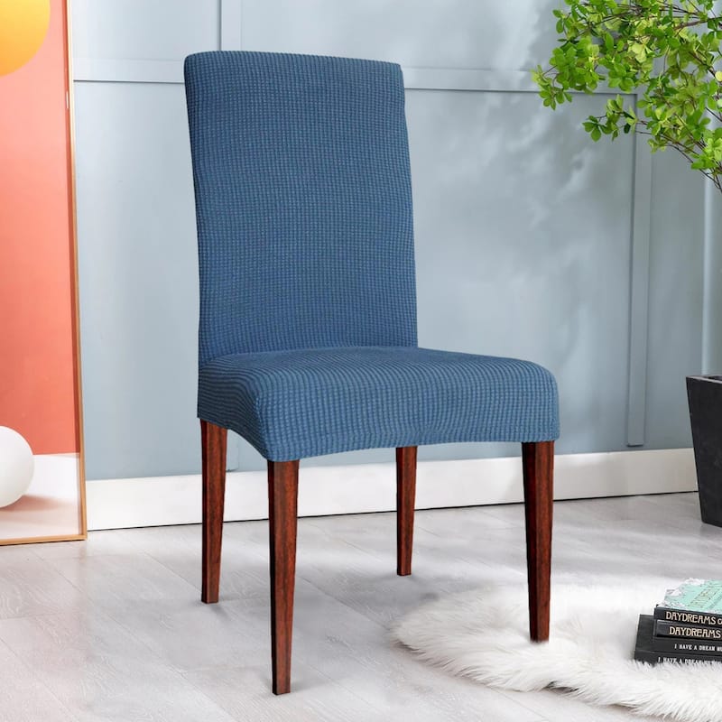 Enova Home Elegant Knitting Jacquard Box Cushion Dining Chair Covers for Dining Room Set of 4 - Denim Blue