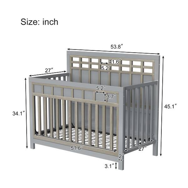 dimension image slide 1 of 2, 3 Pieces Nursery Sets Baby Crib and Changer Dreeser with Removable Changing Tray