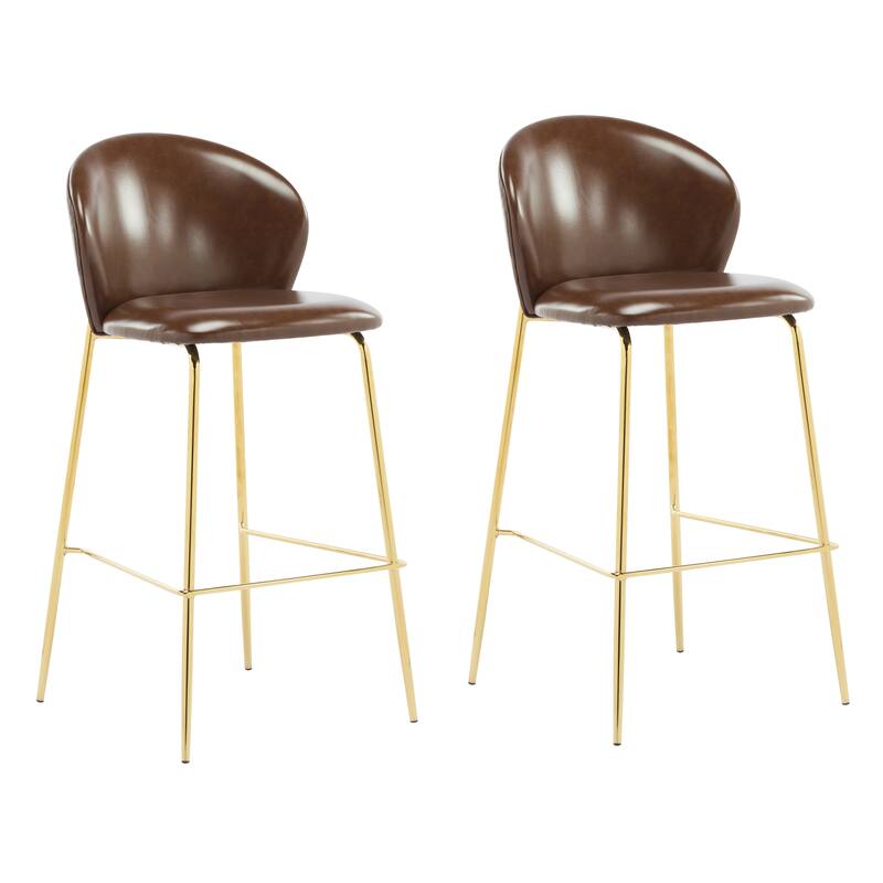 Faux Leather Upholstered Bar Stool Set of 2, Counter Height Bar Stools, Breakfast Stools with Backrest & Metal Frame