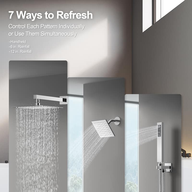GRANDJOY 3-Function Thermostatic Shower System 12'' Rainfall Shower Head with Anti-Scald Valve