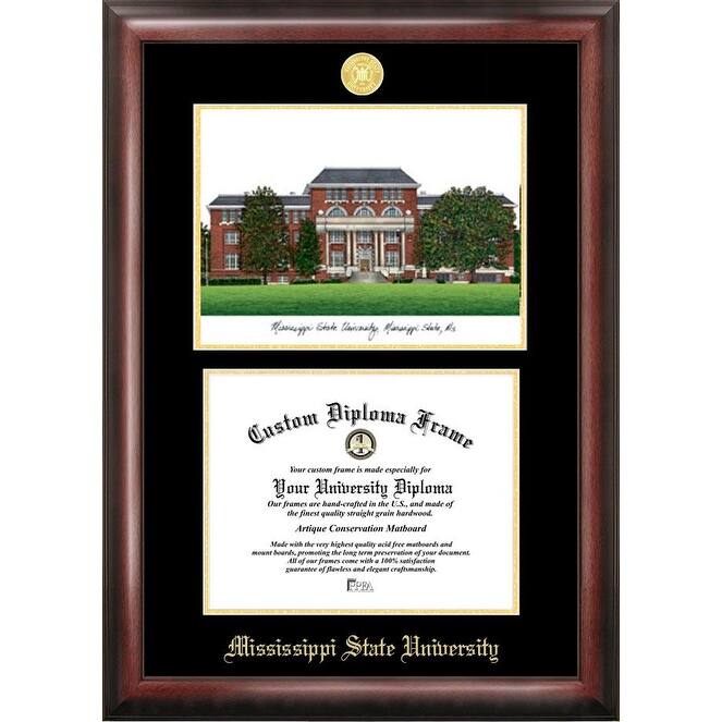 Mississippi State University 11w x 8.5hGold Embossed Diploma Frame with Campus Images Lithograph