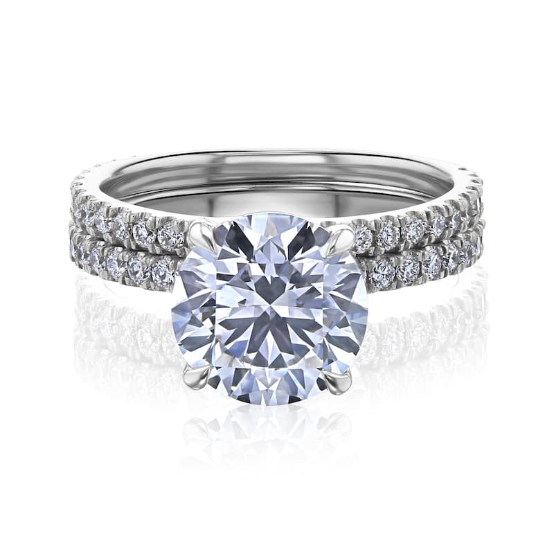 Kobelli 3.84 Carat Lab Grown Diamond Certified 14k Solid Gold Hidden Wrap Halo Near Eternity Ruri 2pc Bridal Set (EF/VS) - White - 4.5