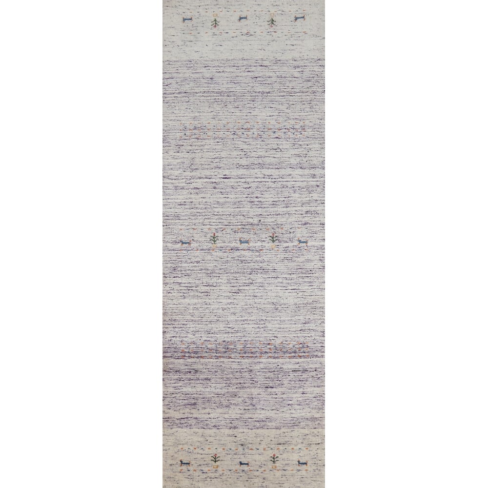 Purple Gabbeh Indian Runner Rug Handmade Wool Carpet - 2'5" x 9'6"