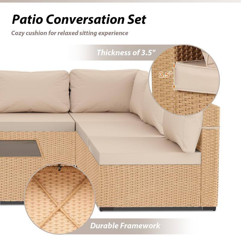 Patio Watcher Patio Conversation Set 9-Piece Yellow Wicker Sectional Seating Group with Cusions