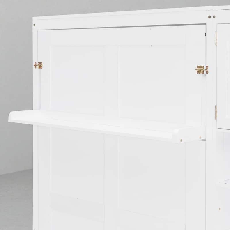 Dual Twin Murphy Wall Beds with Storage Cabinets and Open Shelves, Foldable Space-Saving Design for Small Rooms