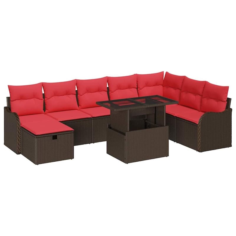 vidaXL 9 Garden Sofa Set with Cushions Black/Brown/Grey Poly Rattan - 113.2 x 73 x 27.2