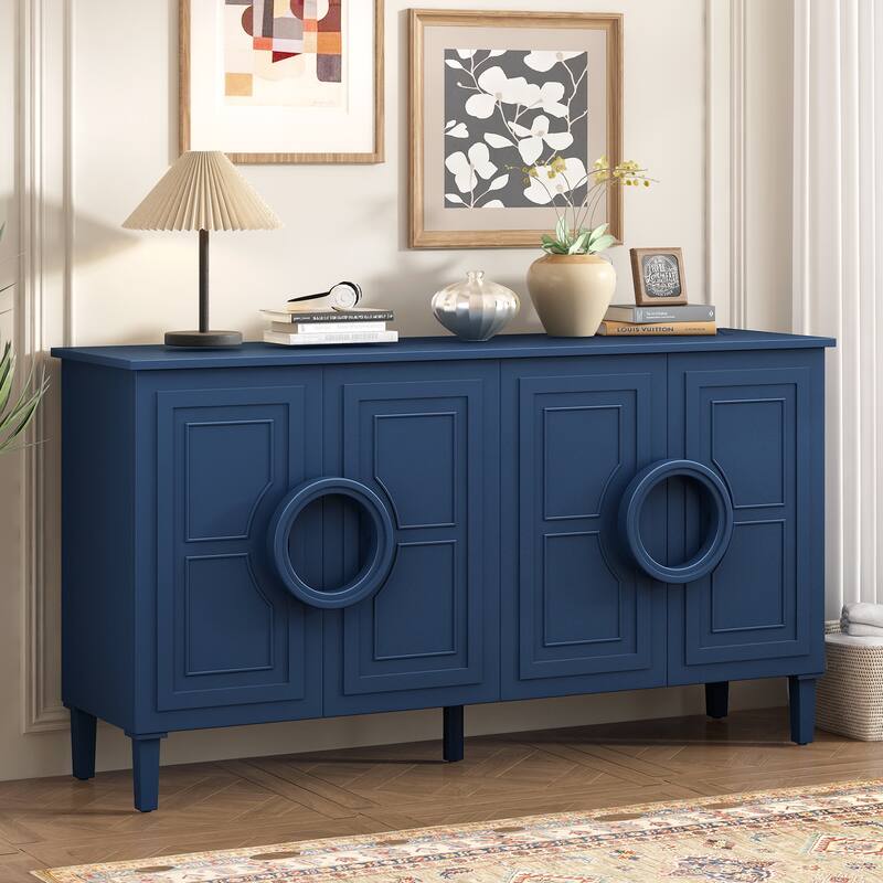 Four-door sideboard with French-Inspired,Suitable for Living Rooms, Entrance and Study Rooms - Navy Blue