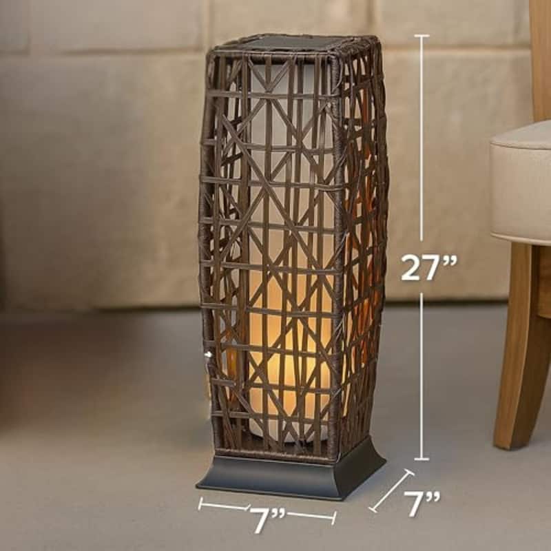 Aria Home Tall Solar Floor Lantern Outdoor Wicker Rattan Patio Light