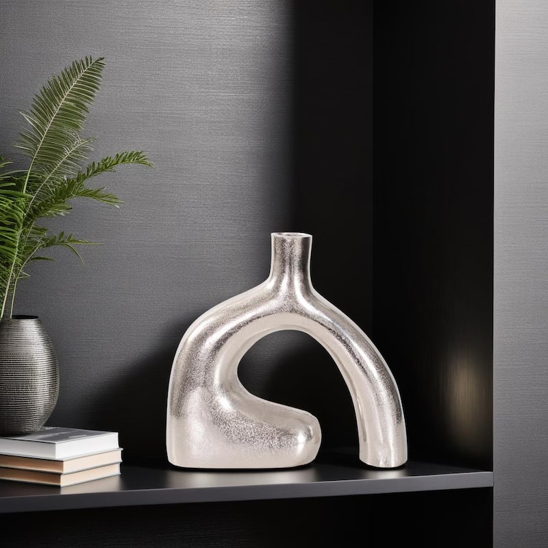 Shirin- Polished Silver Reverse Vase in Cast Aluminum- Short