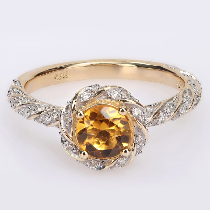 Miadora Citrine and 1/4ct TDW Diamond Swirl Halo Ring in 14k Yellow Gold