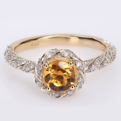 Miadora Citrine and 1/4ct TDW Diamond Swirl Halo Ring in 14k Yellow Gold